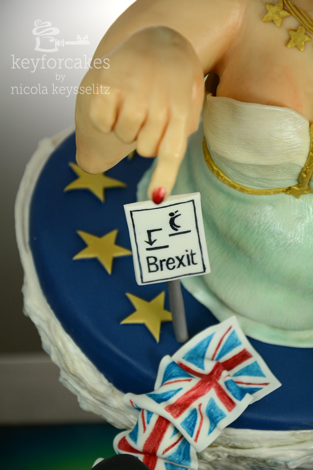 Wettbewerbstorte aus Modellierschokolade zur Cake International 2016 Thema Brexit, der Ausstieg Englands aus der EU